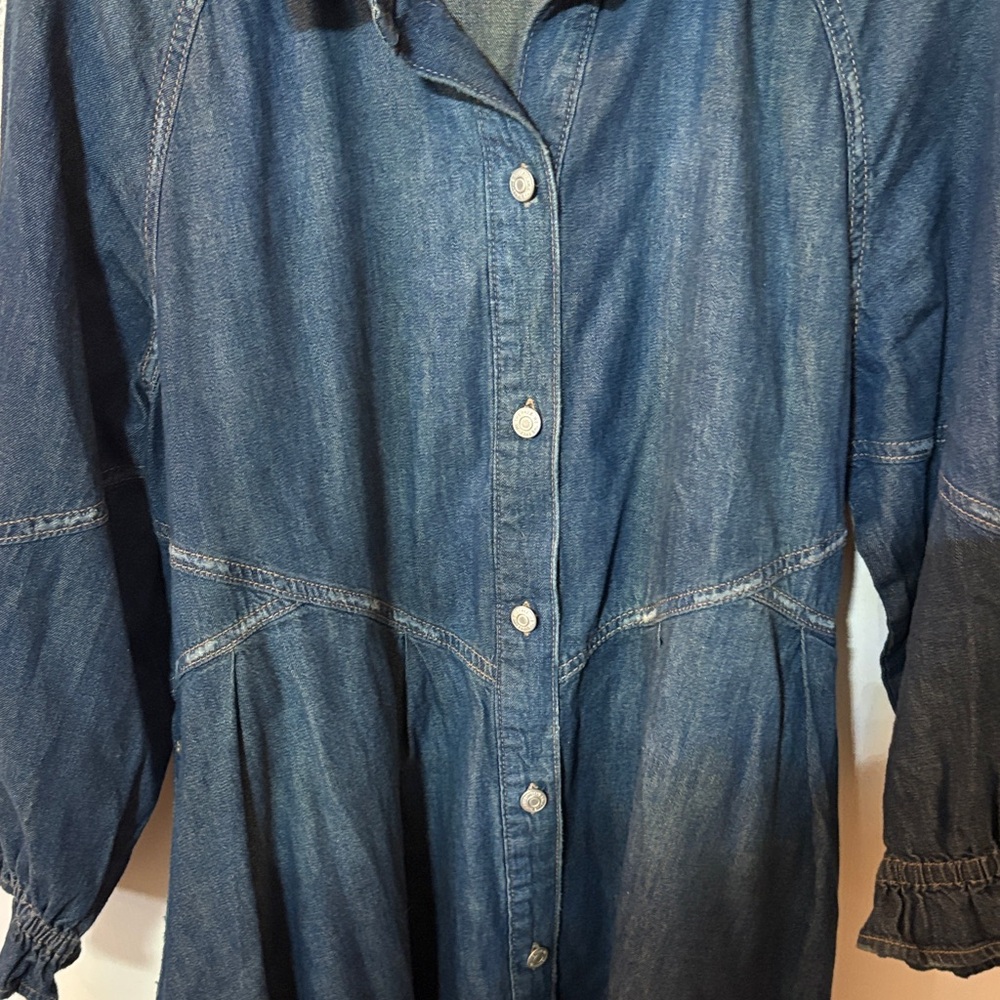 We The Free Dark Denim Blue Long Sleeve Button-Front Dress - Picture 5 of 9